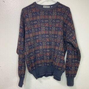 Segreto Linea Italiana Mens XL Merino Wool Sweater Fisherman Cabincore Geometric